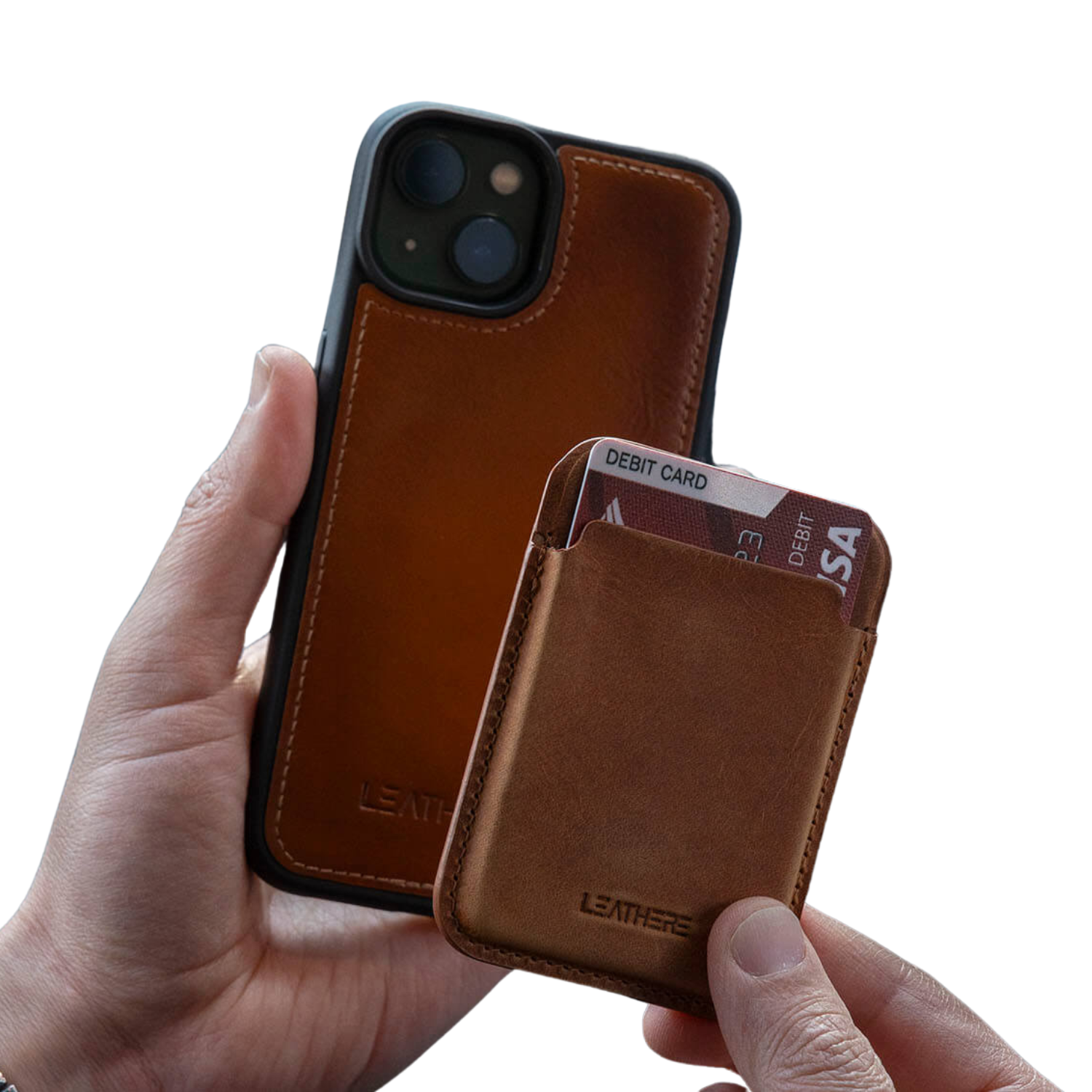 Premium Leather Card Holder & Phone Case Combo - Brown - Helena