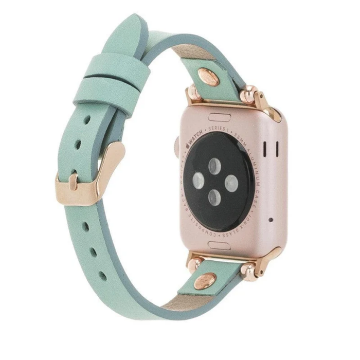 Mint Green Leather Slim Apple Watch Band with Rivet - LEATHERE