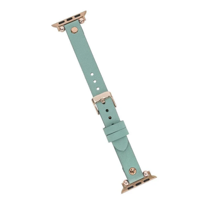 Mint Green Leather Slim Apple Watch Band with Rivet - LEATHERE