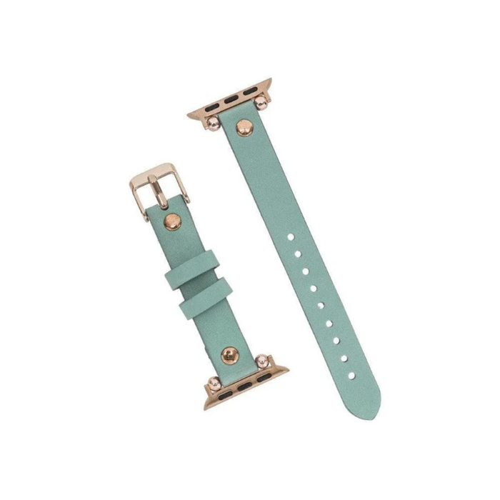 Mint Green Leather Slim Apple Watch Band with Rivet - LEATHERE