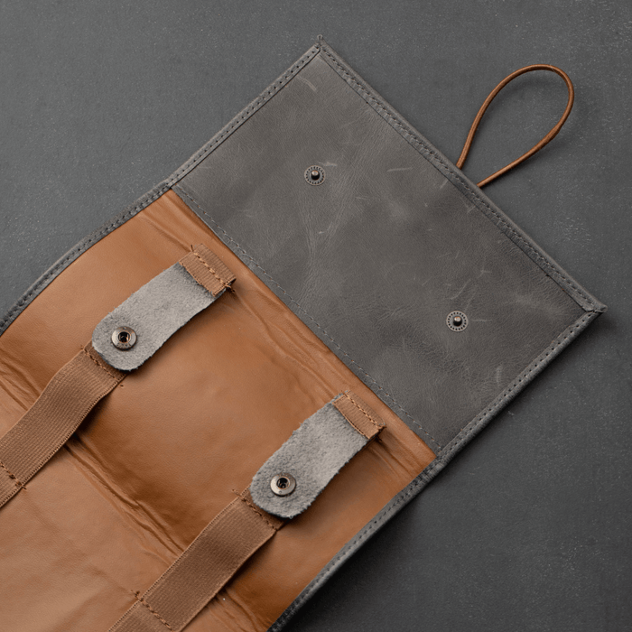 Grey Leather Travel Cable & Tech Organizer - LEATHERE