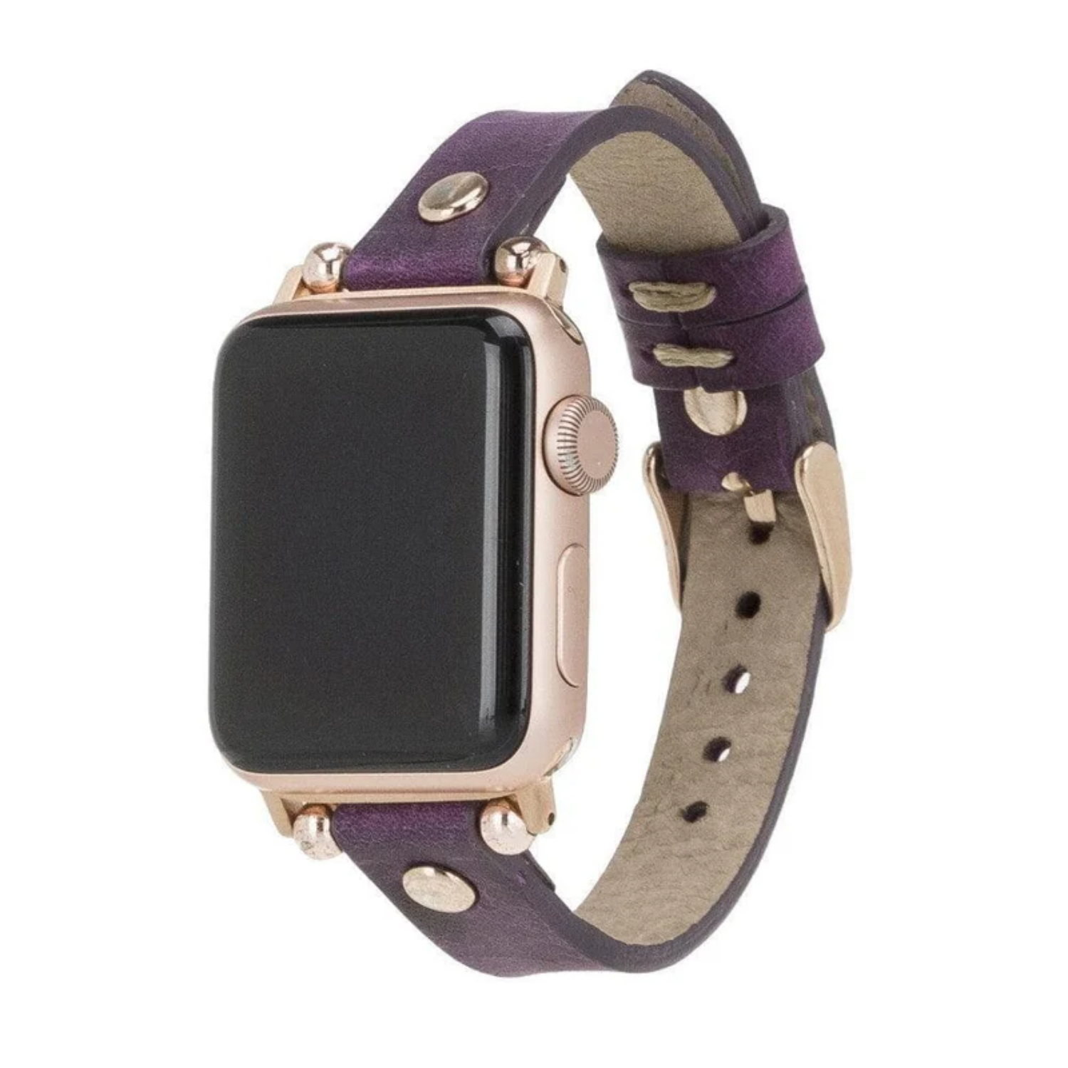 Deep Purple Leather Slim Apple Watch Band with Rivet - LEATHERE