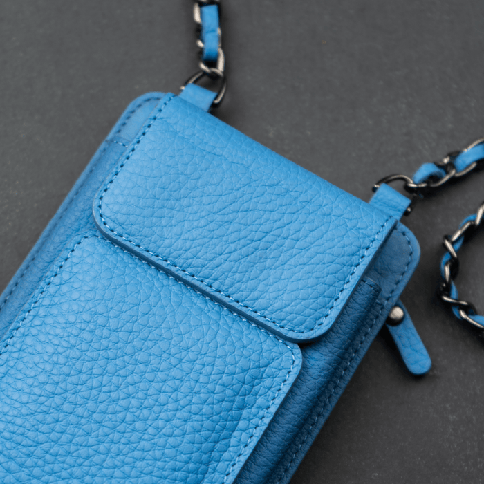 Blue Leather Crossbody Phone Bag & Wallet - LEATHERE