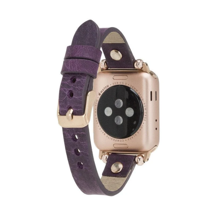 Deep Purple Leather Slim Apple Watch Band with Rivet - LEATHERE