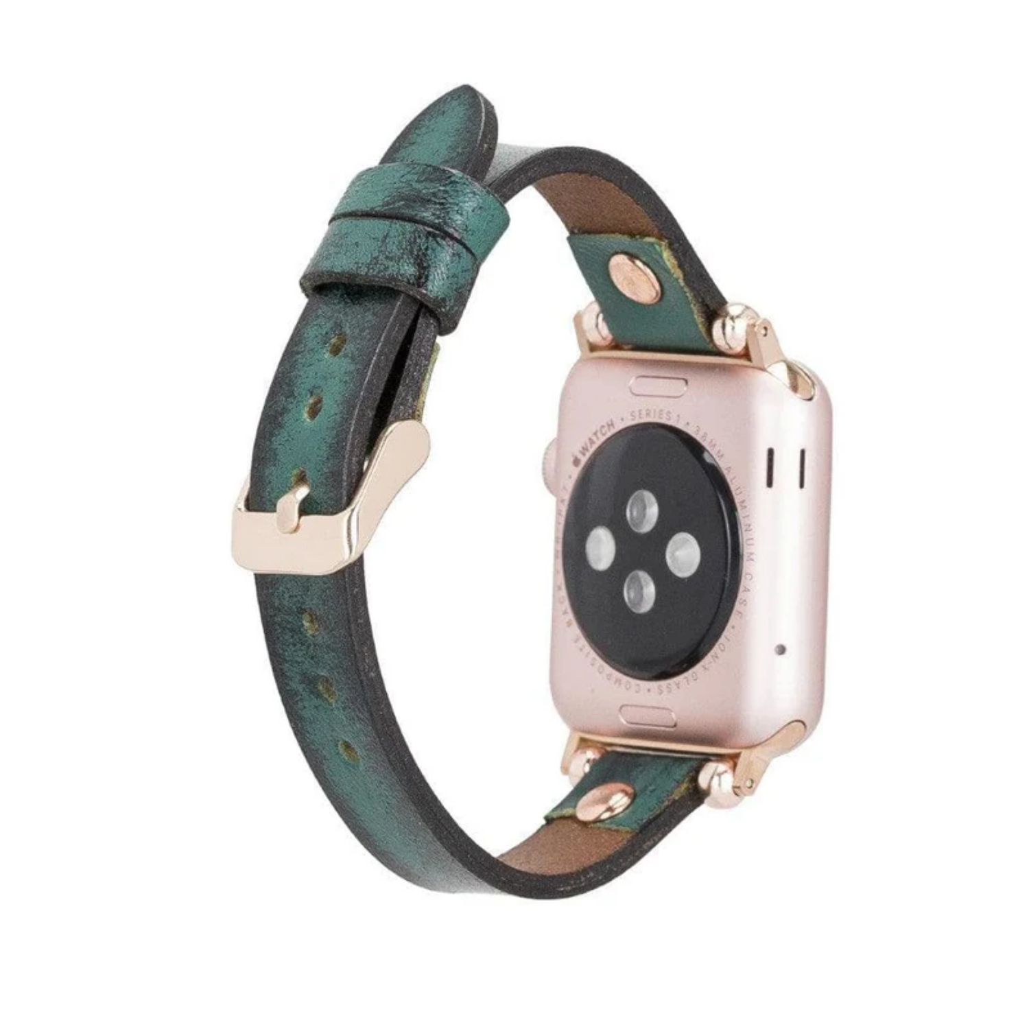 Vintage Green Leather Slim Apple Watch Band with Rivet - LEATHERE