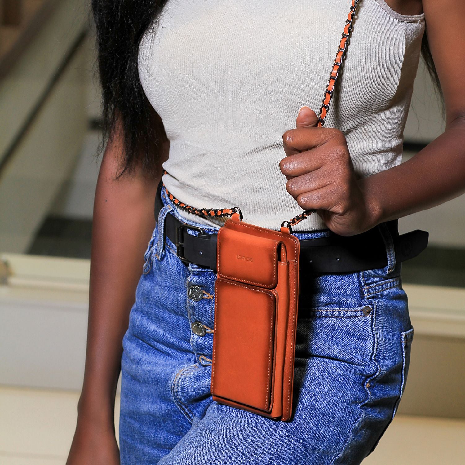 Leather Brown Crossbody Bag Phone Wallet - Columbus