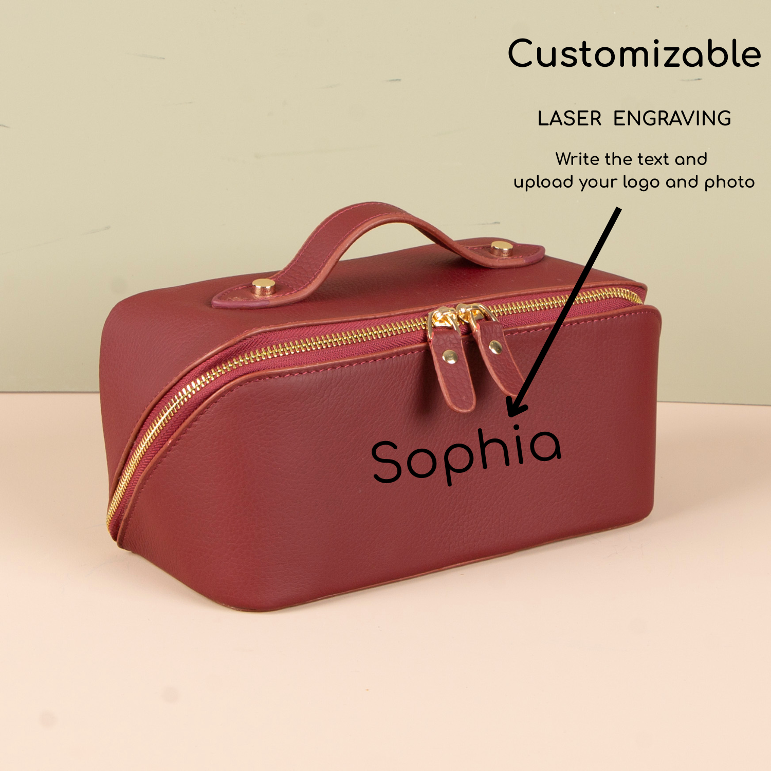 Luxury Leather Travel Vanity Case – Elegant & Spacious- Dark Claret Red - San Jose