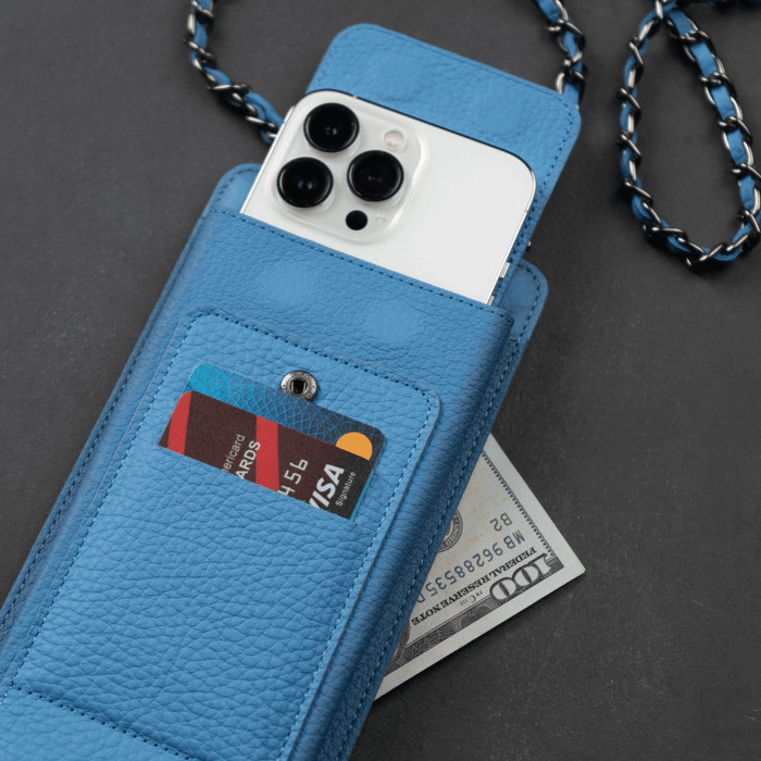 Blue Leather Crossbody Phone Bag & Wallet - LEATHERE