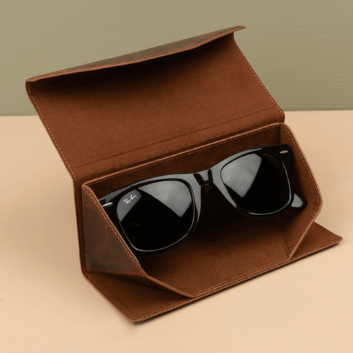 Dark Brown Leather Sunglasses Case - LEATHEREE