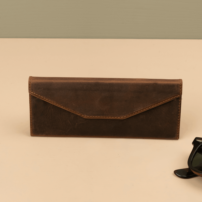 Dark Brown Leather Sunglasses Case - LEATHEREE