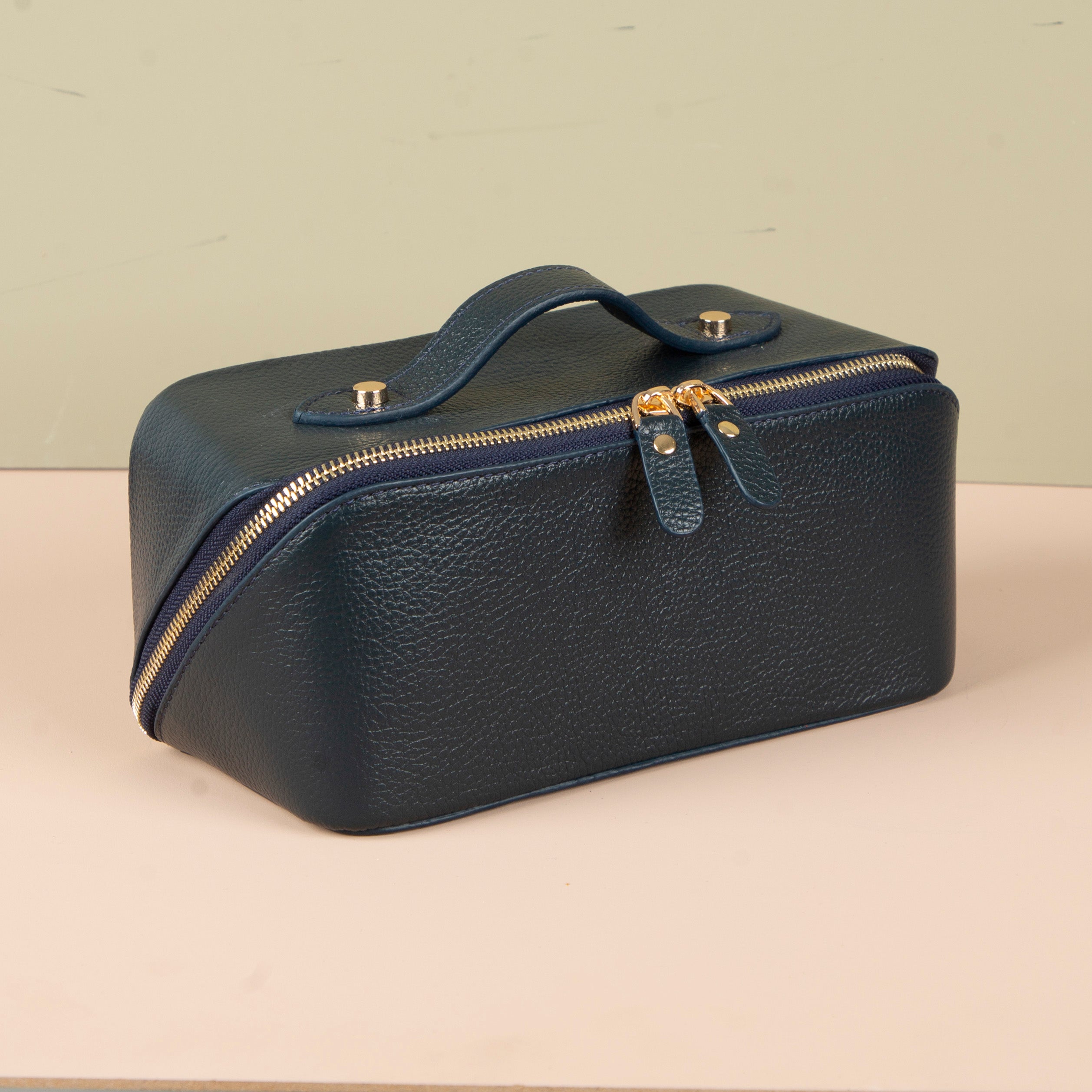 Luxury Leather Travel Vanity Case – Elegant & Spacious-Midnight blue - San Jose