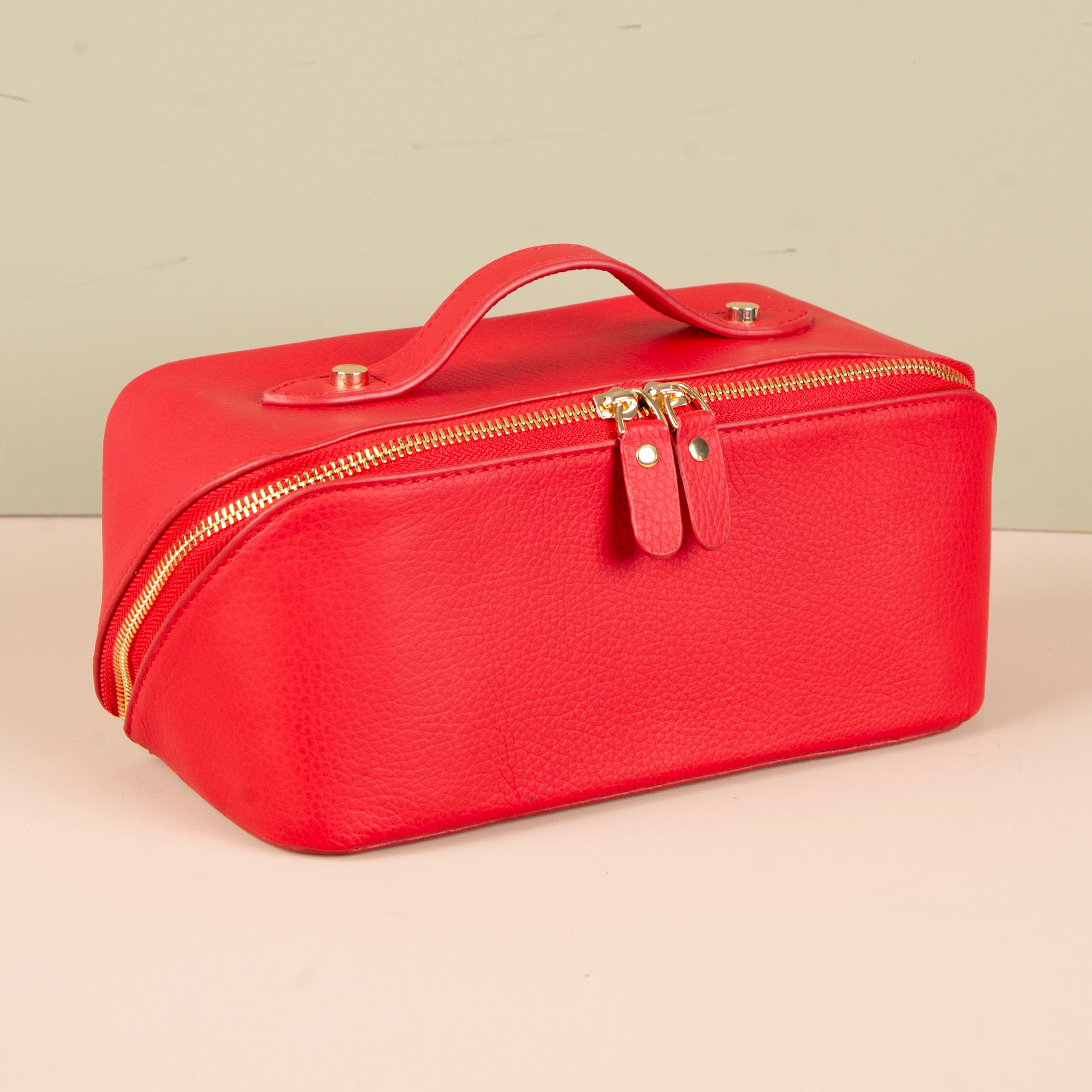 Luxury Leather Travel Vanity Case – Elegant & Spacious-Scarlet red - San Jose