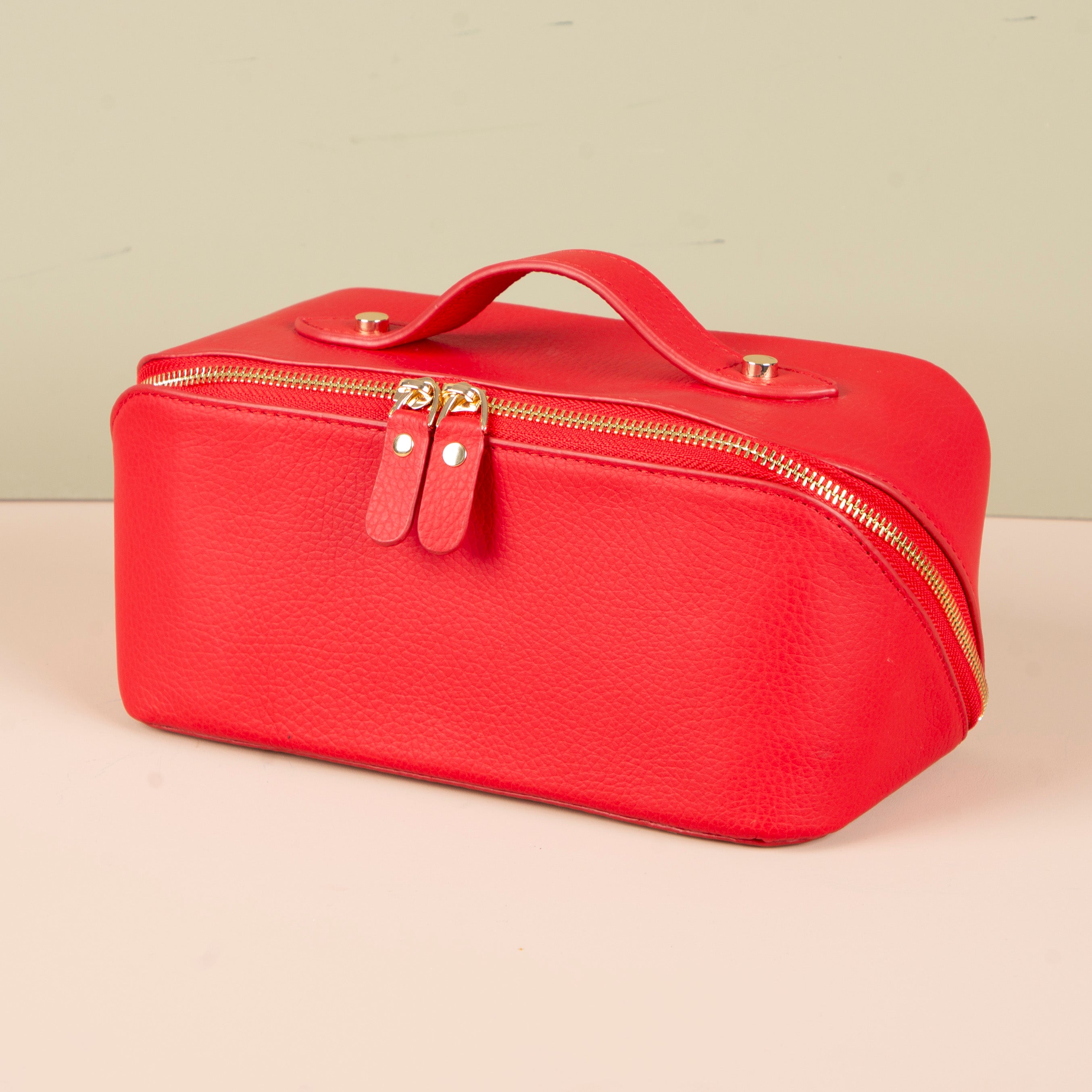 Luxury Leather Travel Vanity Case – Elegant & Spacious-Scarlet red - San Jose