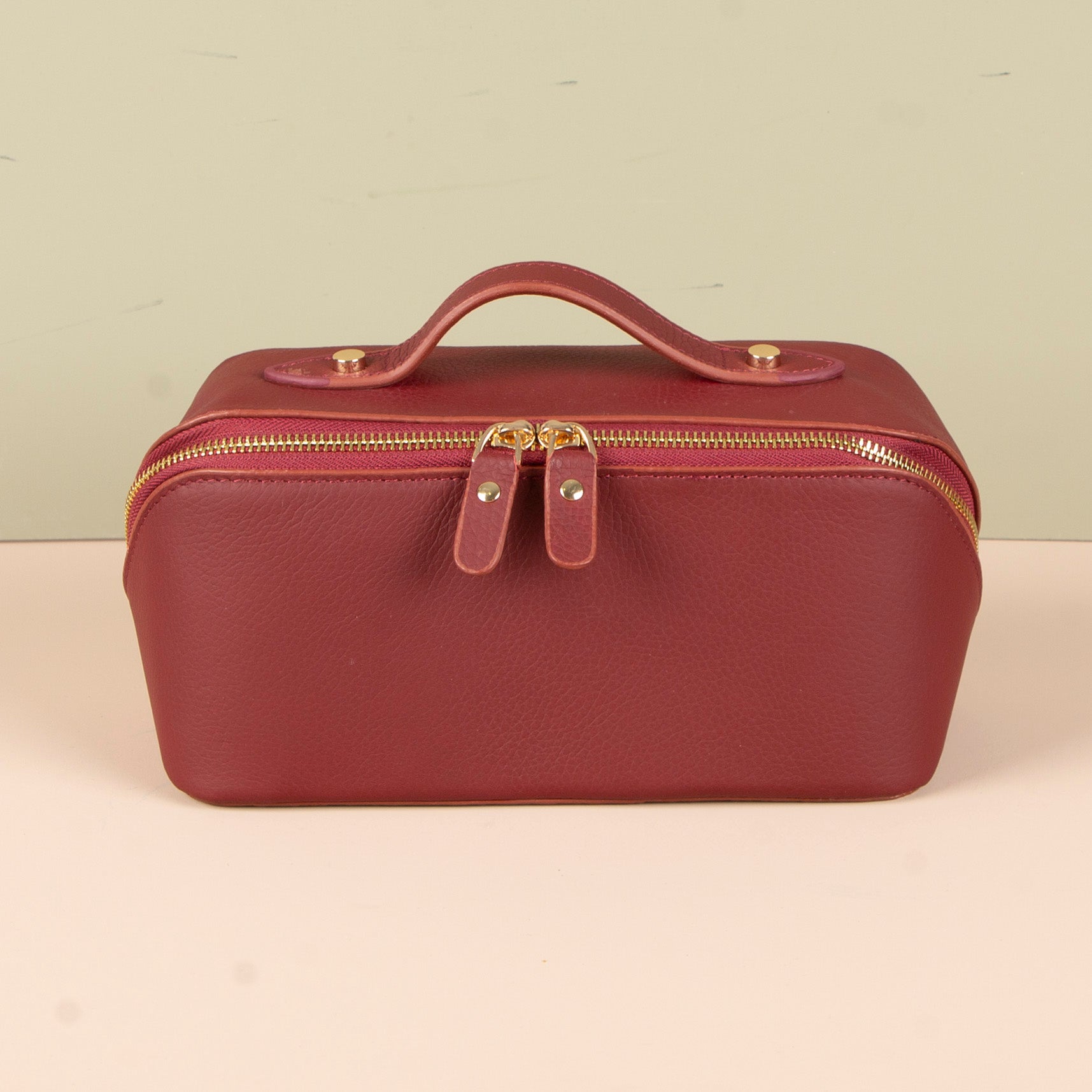 Luxury Leather Travel Vanity Case – Elegant & Spacious- Dark Claret Red - San Jose