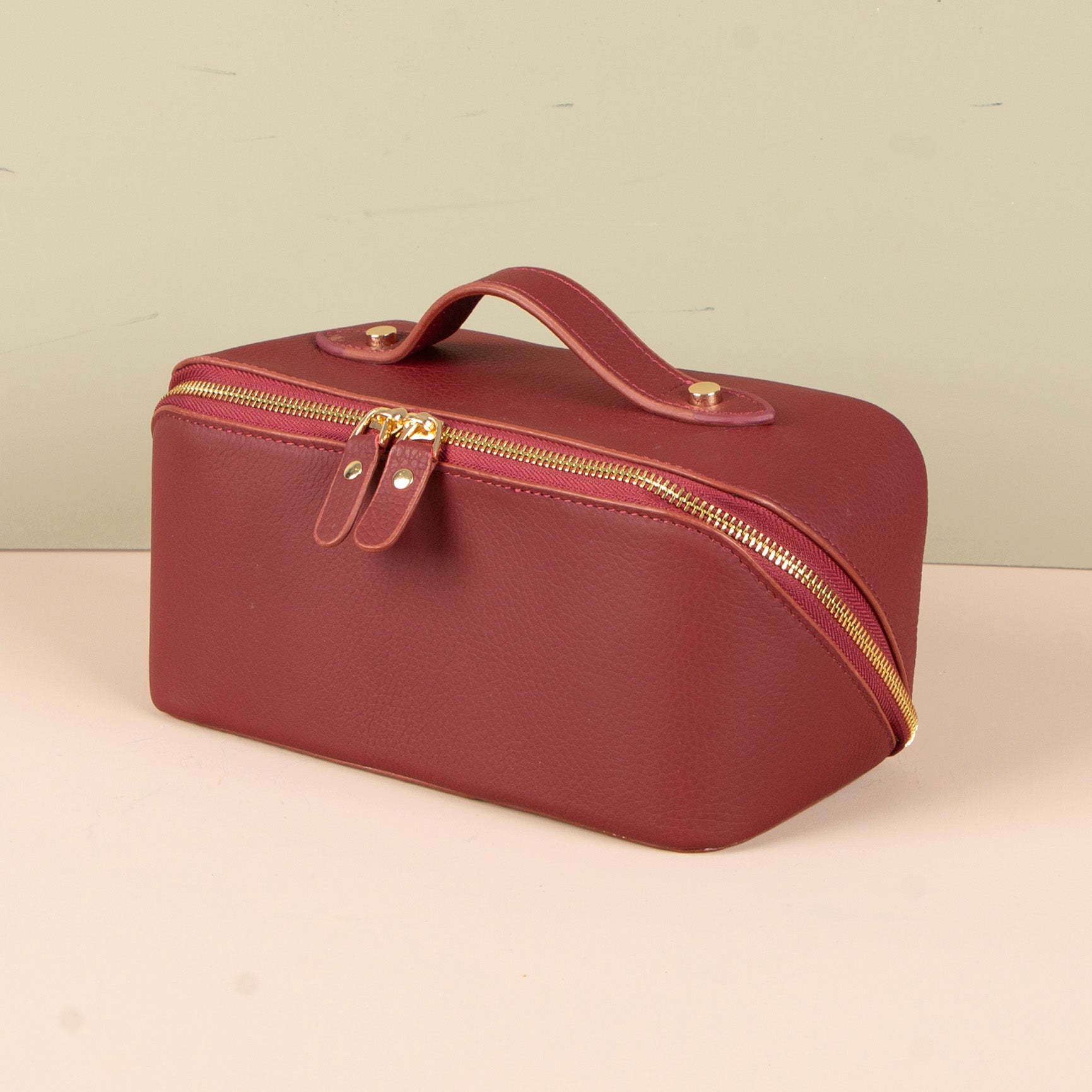 Luxury Leather Travel Vanity Case – Elegant & Spacious- Dark Claret Red - San Jose