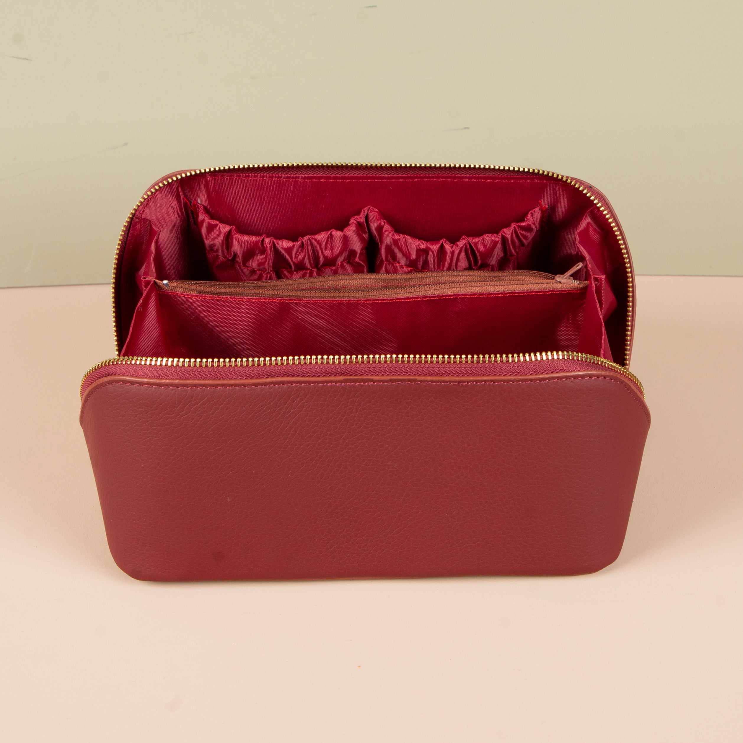 Luxury Leather Travel Vanity Case – Elegant & Spacious- Dark Claret Red - San Jose