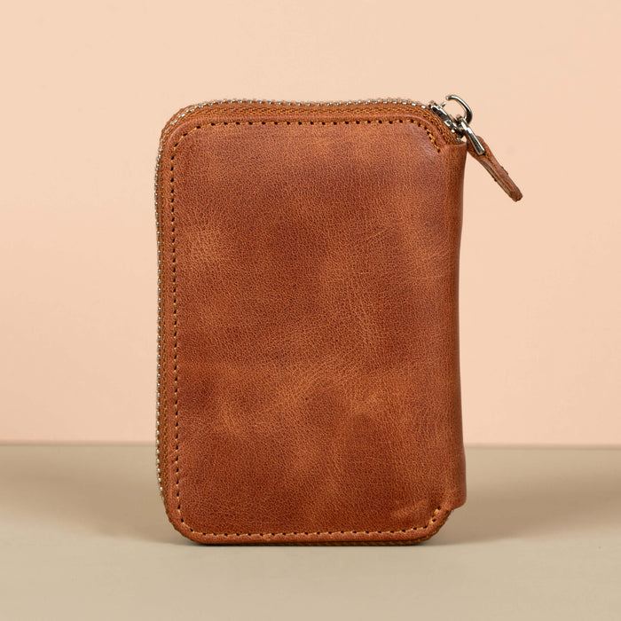 Premium Leather Zipper Wallet - Warm Brown - Anniston