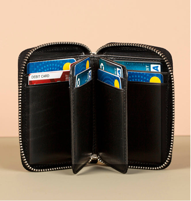 Premium Leather Zipper Wallet - Black - Anniston