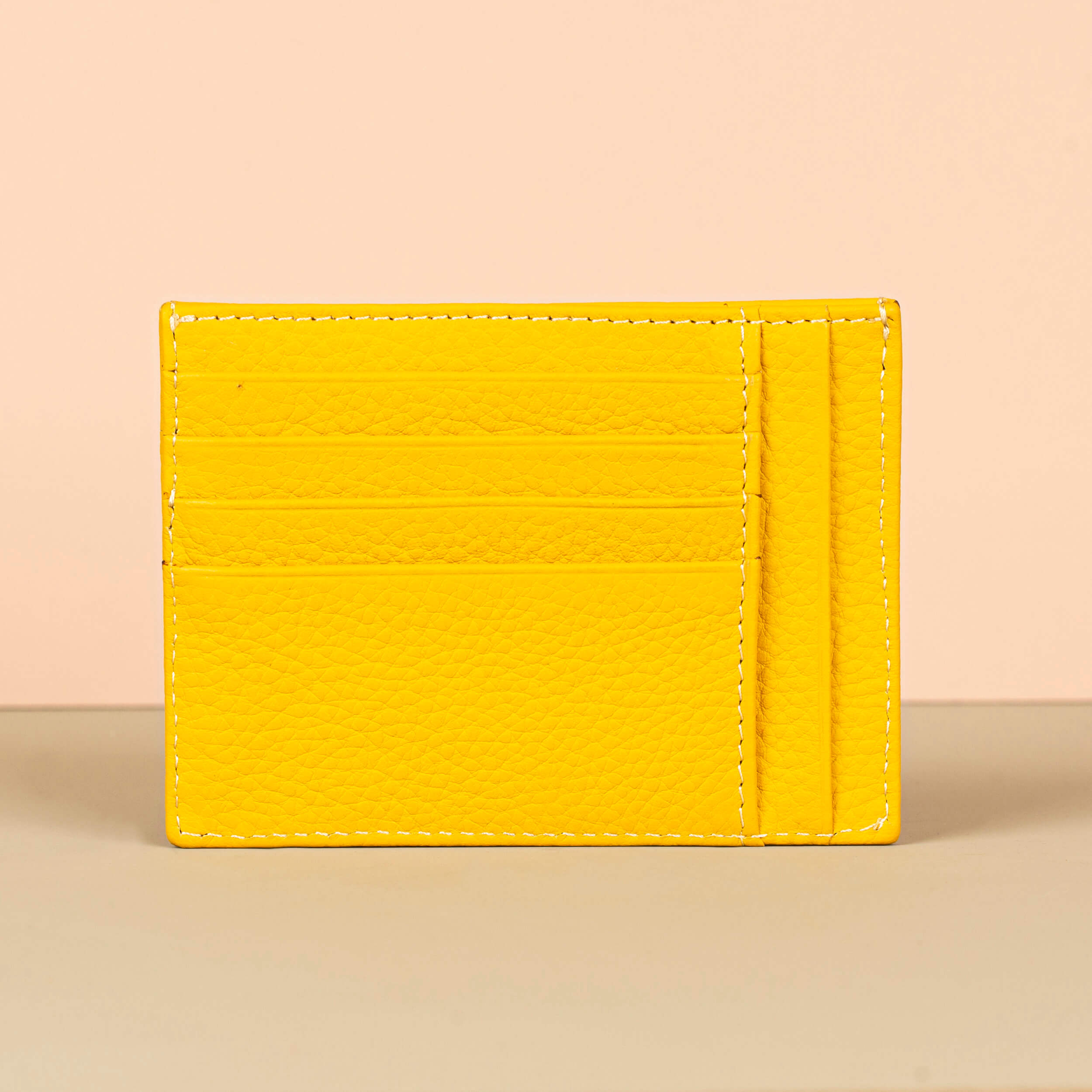 Vibrant Leather Card Holder with Zipper Pocket - Yellow - Concord