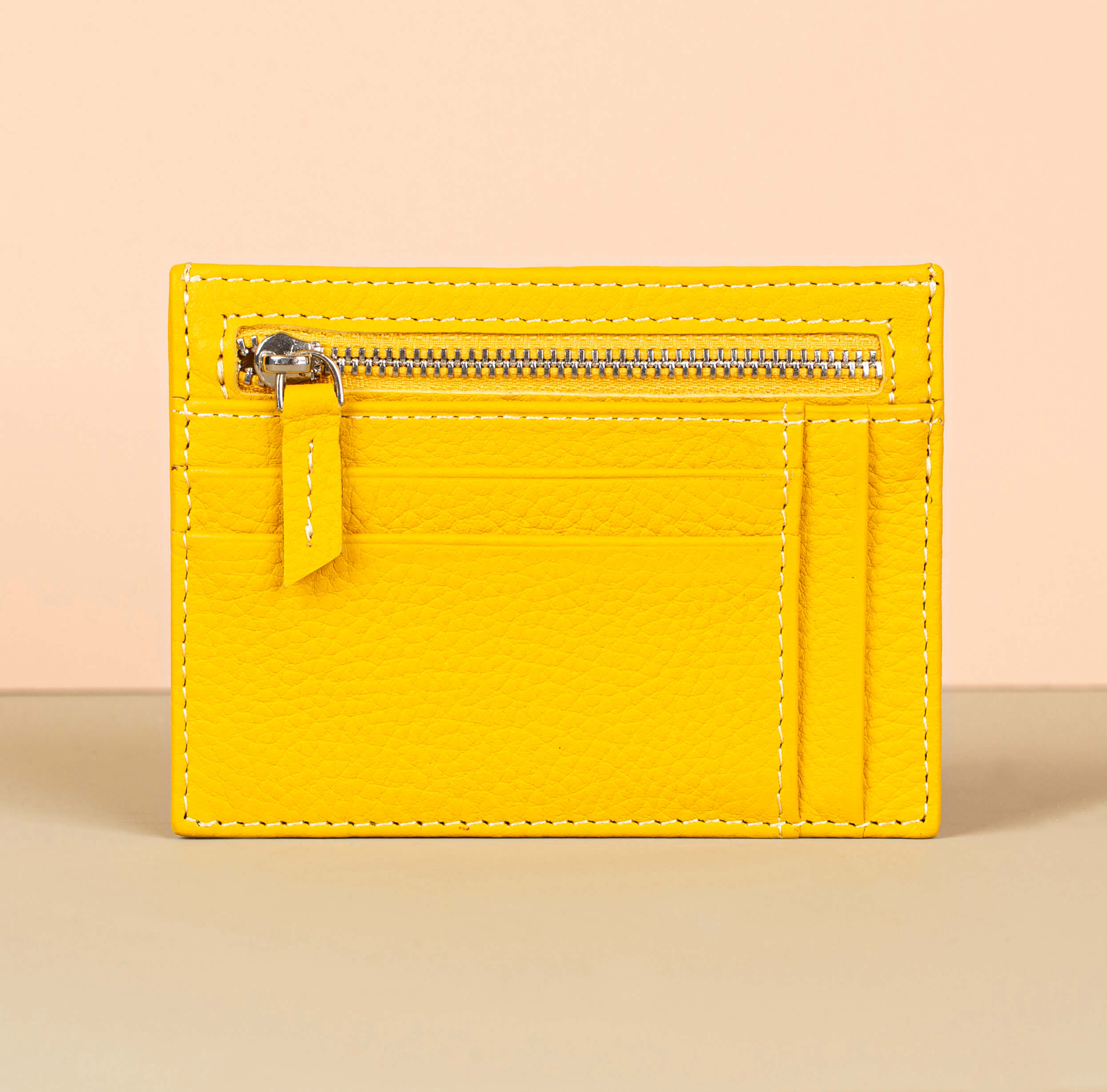 Vibrant Leather Card Holder with Zipper Pocket - Yellow - Concord