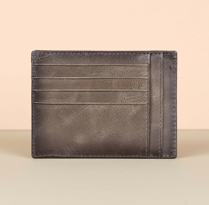 Vibrant Leather Card Holder with Zipper Pocket - Gray - Concord