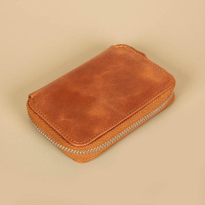 Premium Leather Zipper Wallet - Warm Brown - Anniston