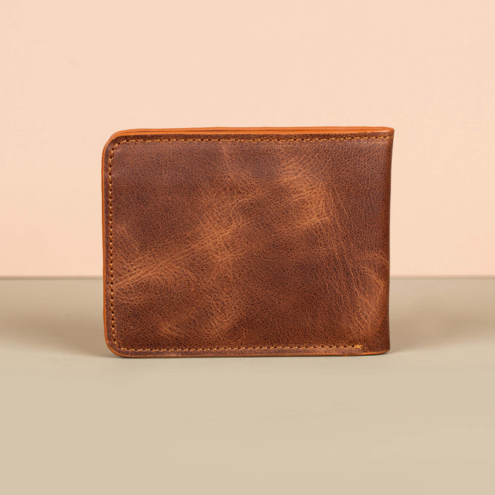 Premium Leather Bifold Wallet - Brown - Washington