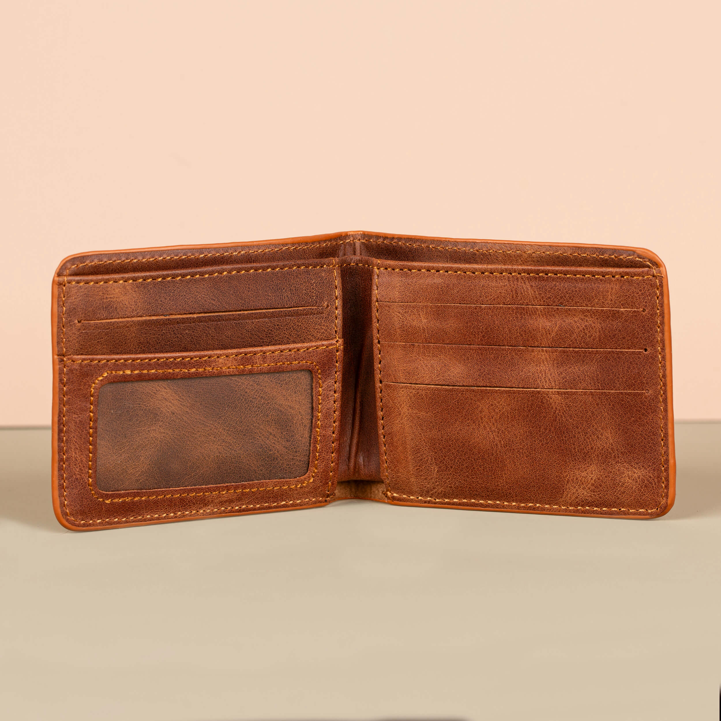 Premium Leather Bifold Wallet - Brown - Washington