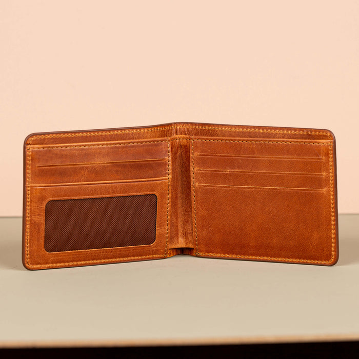 Premium Leather Bifold Wallet - Rich Brown - Washington