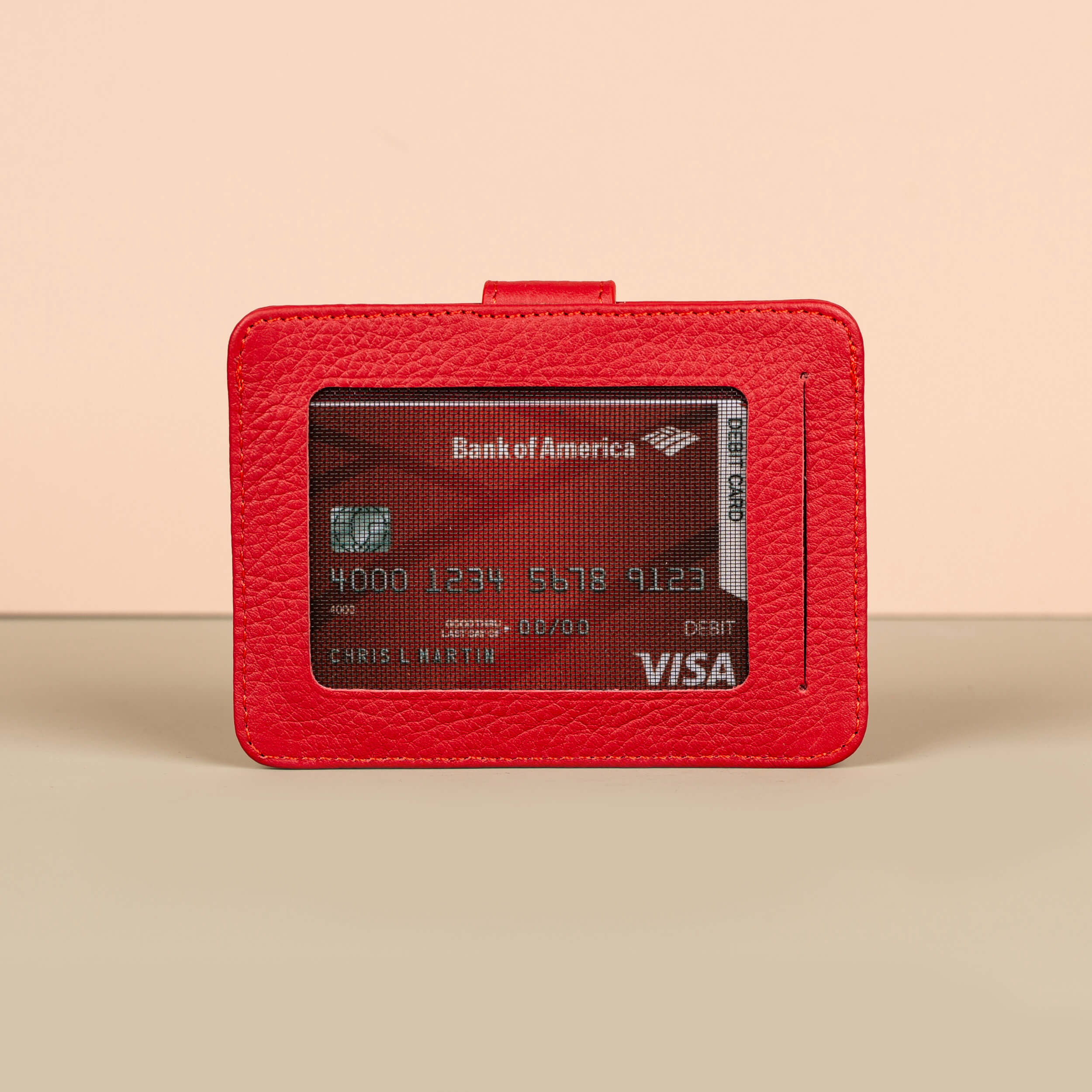 Leather Card Holder Wallet with ID Window - Red - Miami