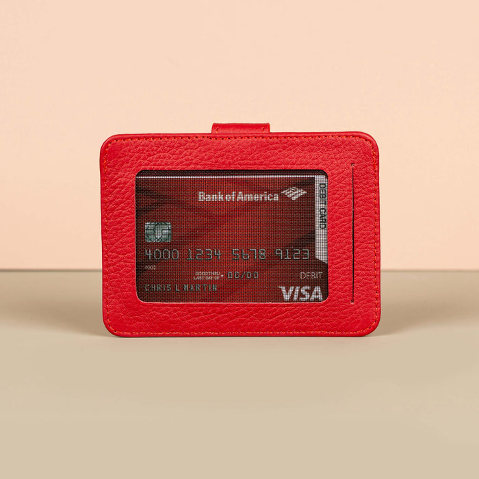 Leather Card Holder Wallet with ID Window - Red - Miami