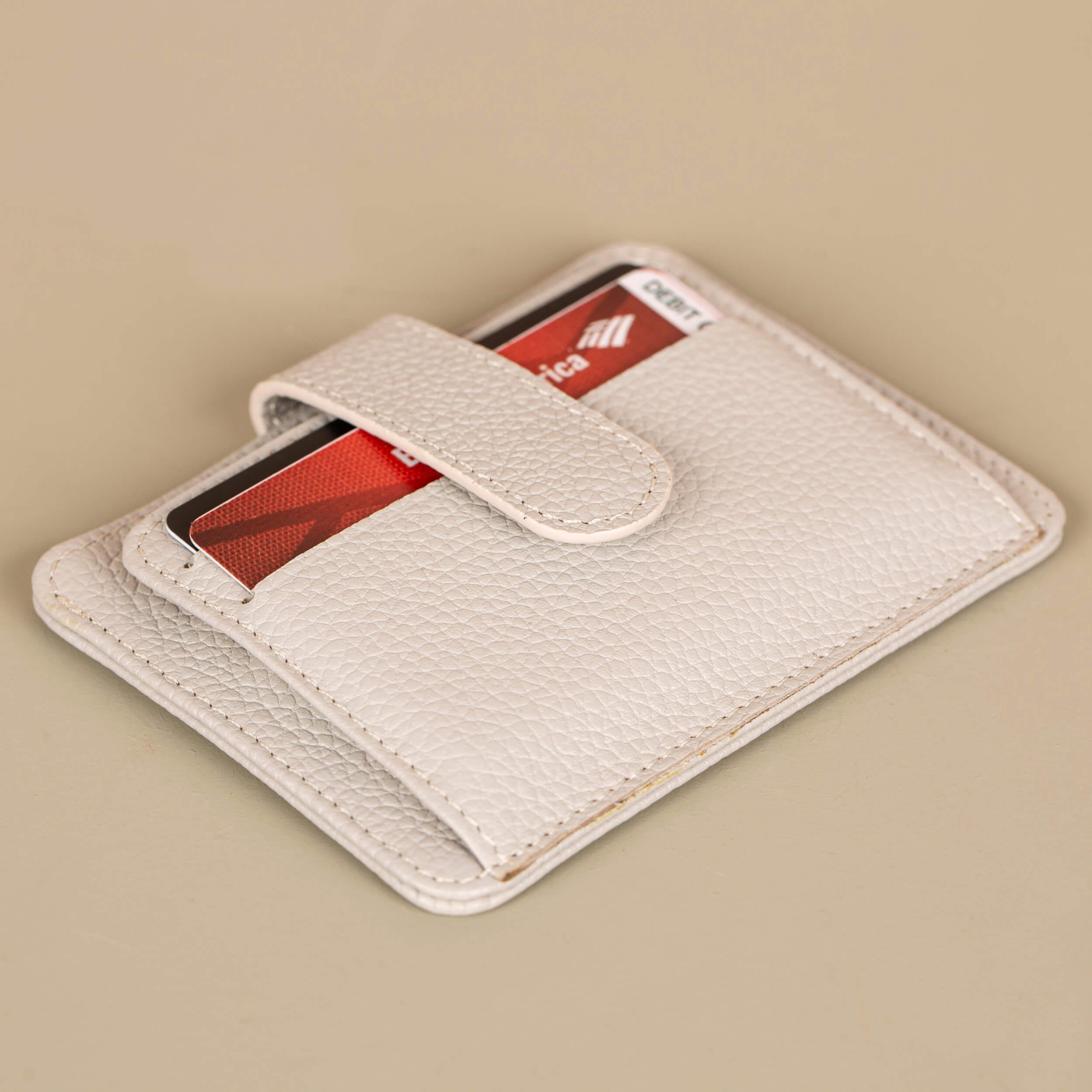 Leather Card Holder Wallet with ID Window - Light Grey - Miami