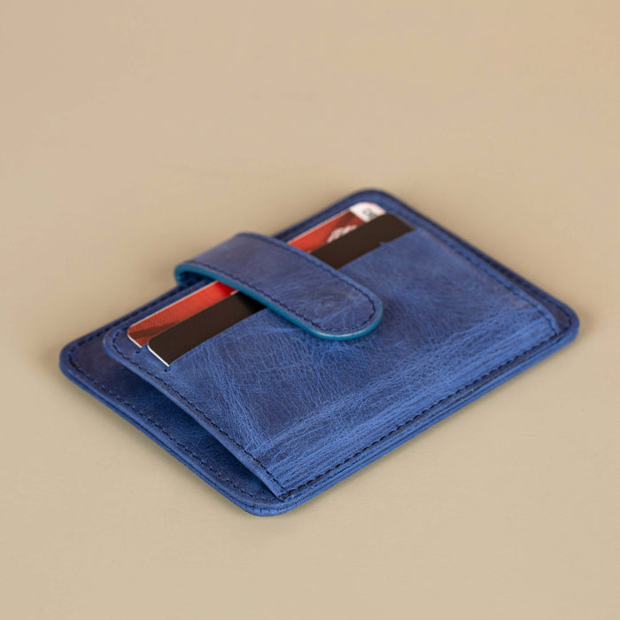 Leather Card Holder Wallet with ID Window - Blue - Miami