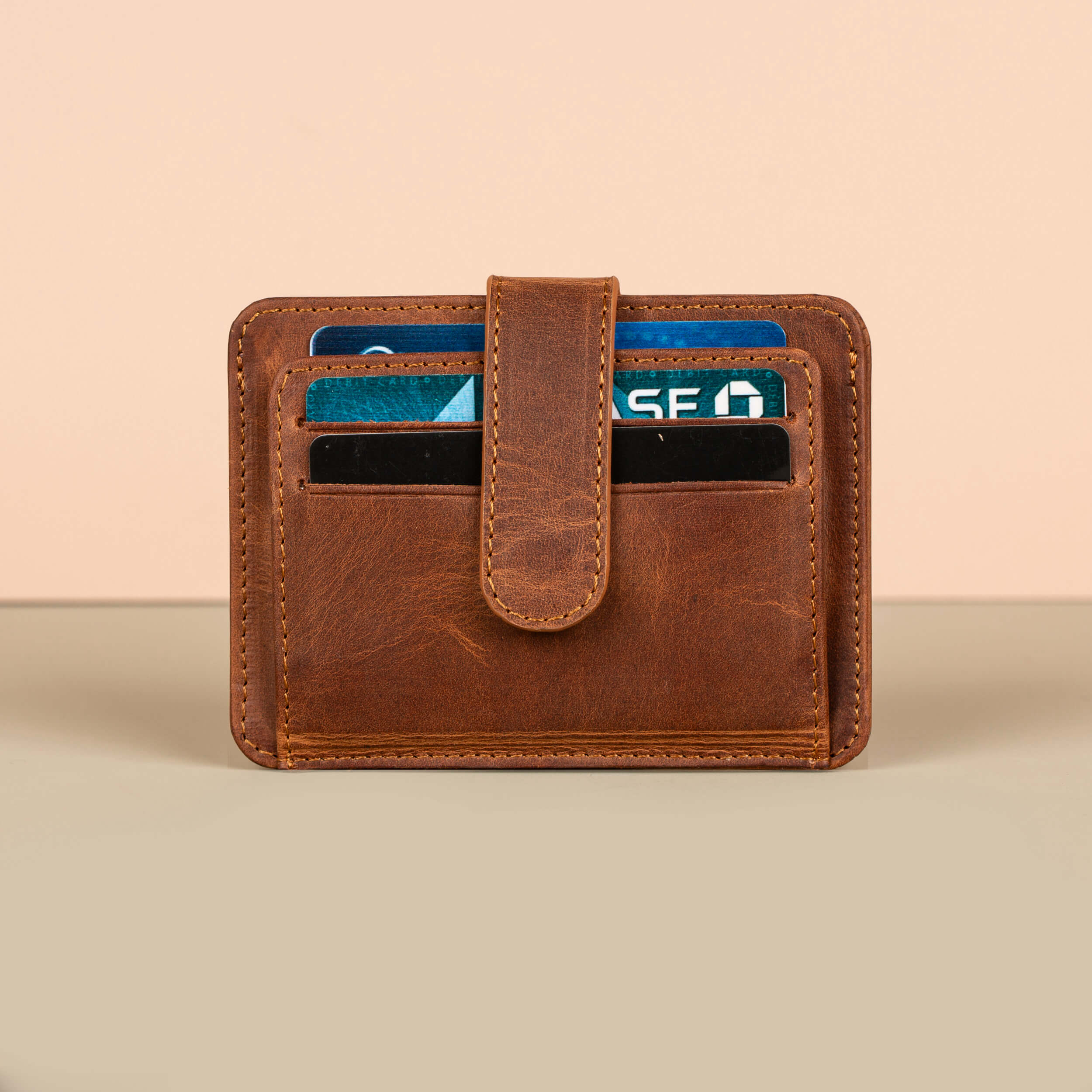 Leather Card Holder Wallet with ID Window - Brown - Miami