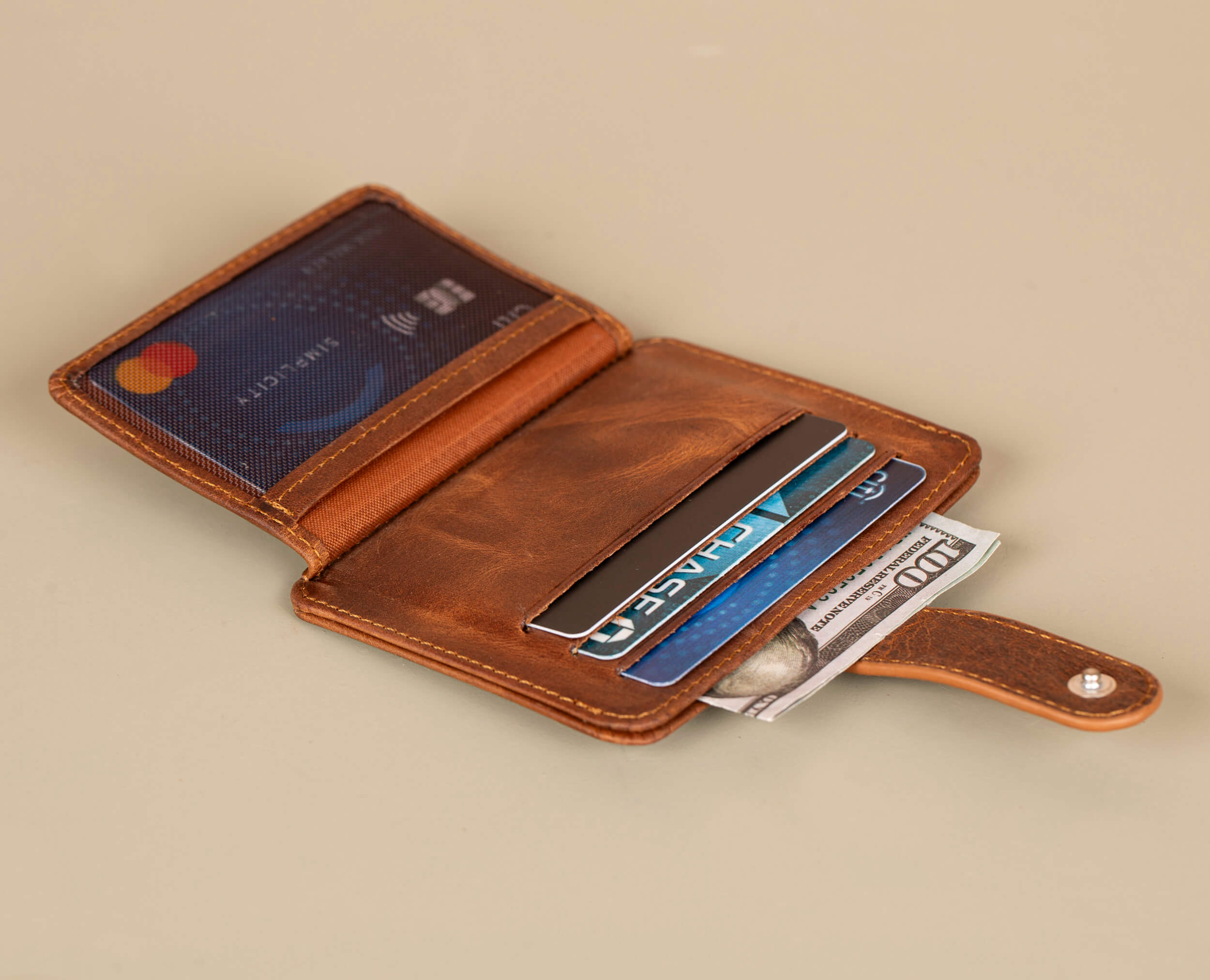 Leather Card Holder Wallet with ID Window - Brown - Miami