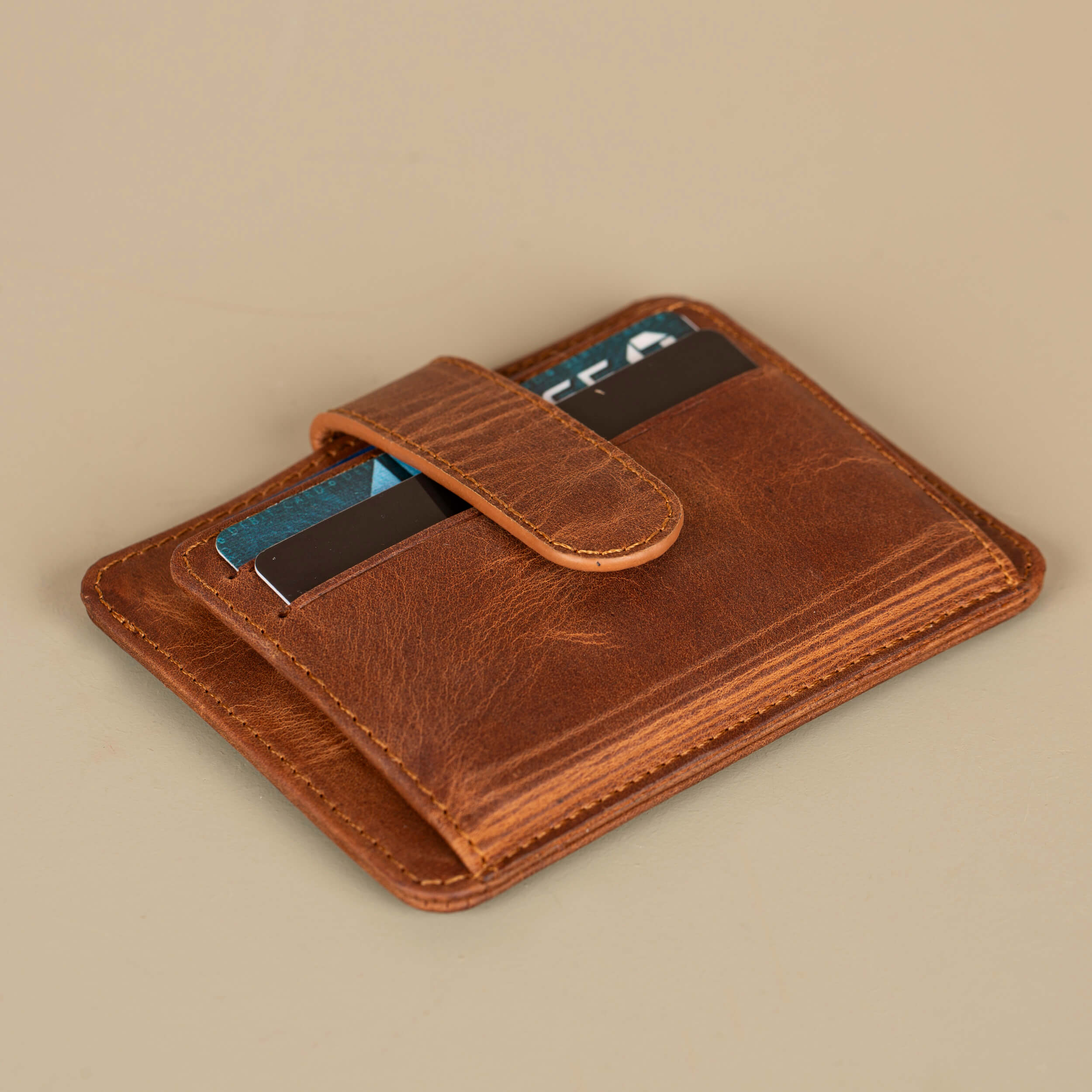 Leather Card Holder Wallet with ID Window - Brown - Miami