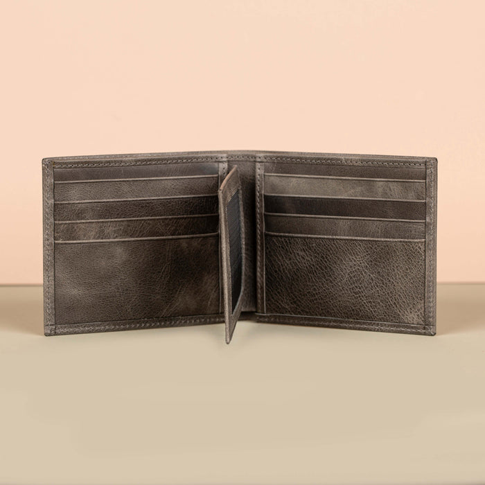 Classic Leather Bifold Wallet - Grey - Los Angeles