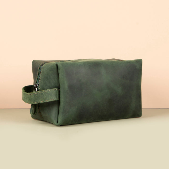 Handmade Leather Makeup Bag - Green- Minneapolis