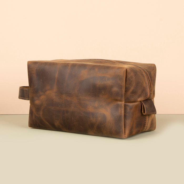 Handmade Leather Makeup Bag - Medium Brown- Minneapolis