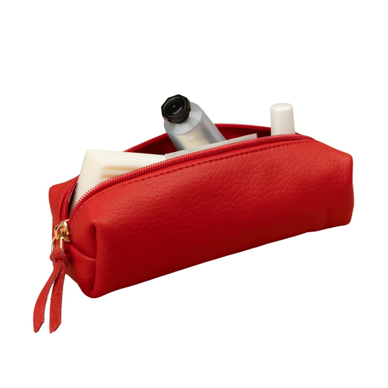 Elegant Leather Makeup Bag - Red - Aurora