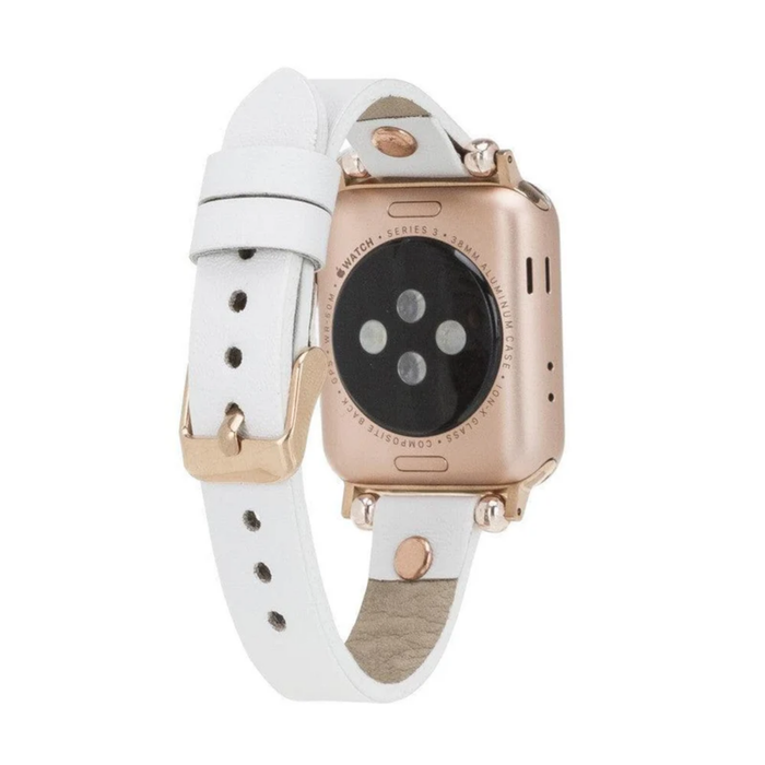 White Leather Slim Apple Watch Band with Rivet - LEATHERE