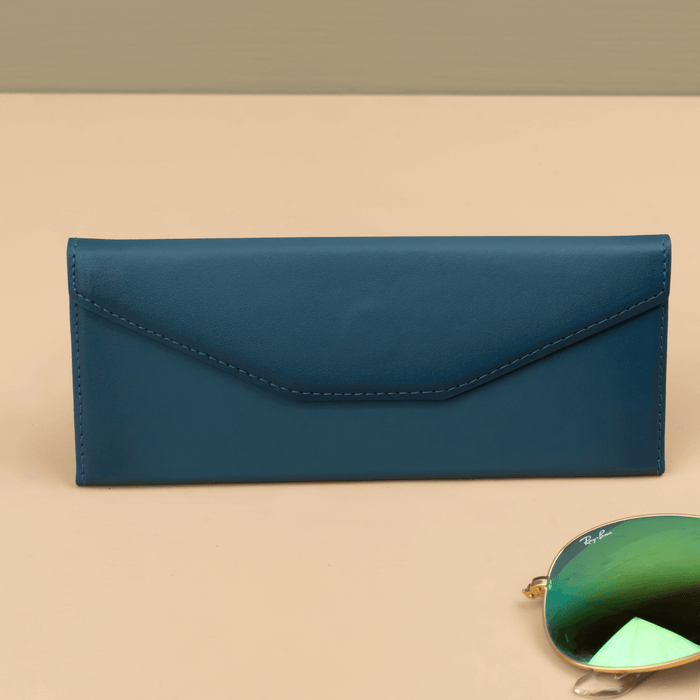 Dark Blue Black Leather Sunglasses Case - LEATHEREE