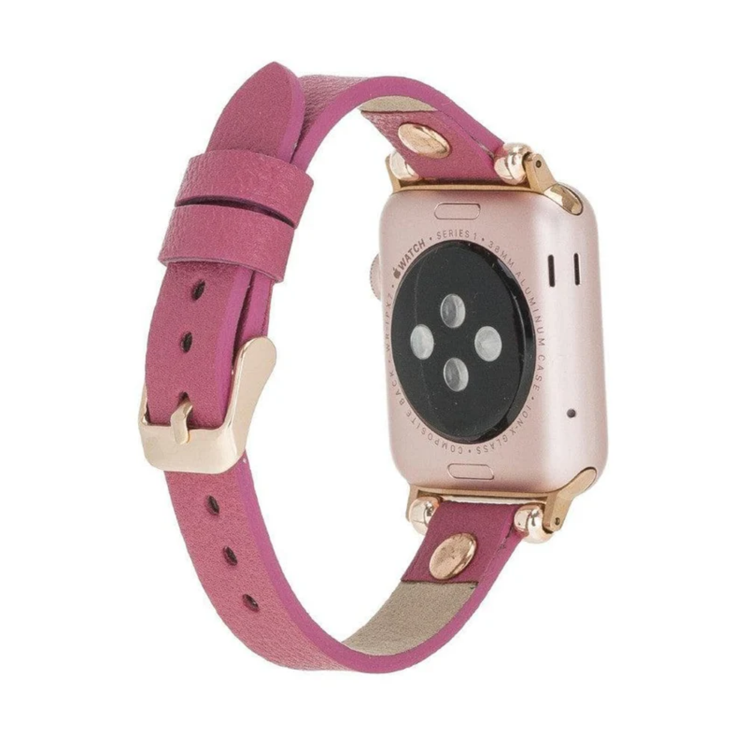 Magenta Leather Slim Apple Watch Band with Rivet - LEATHERE