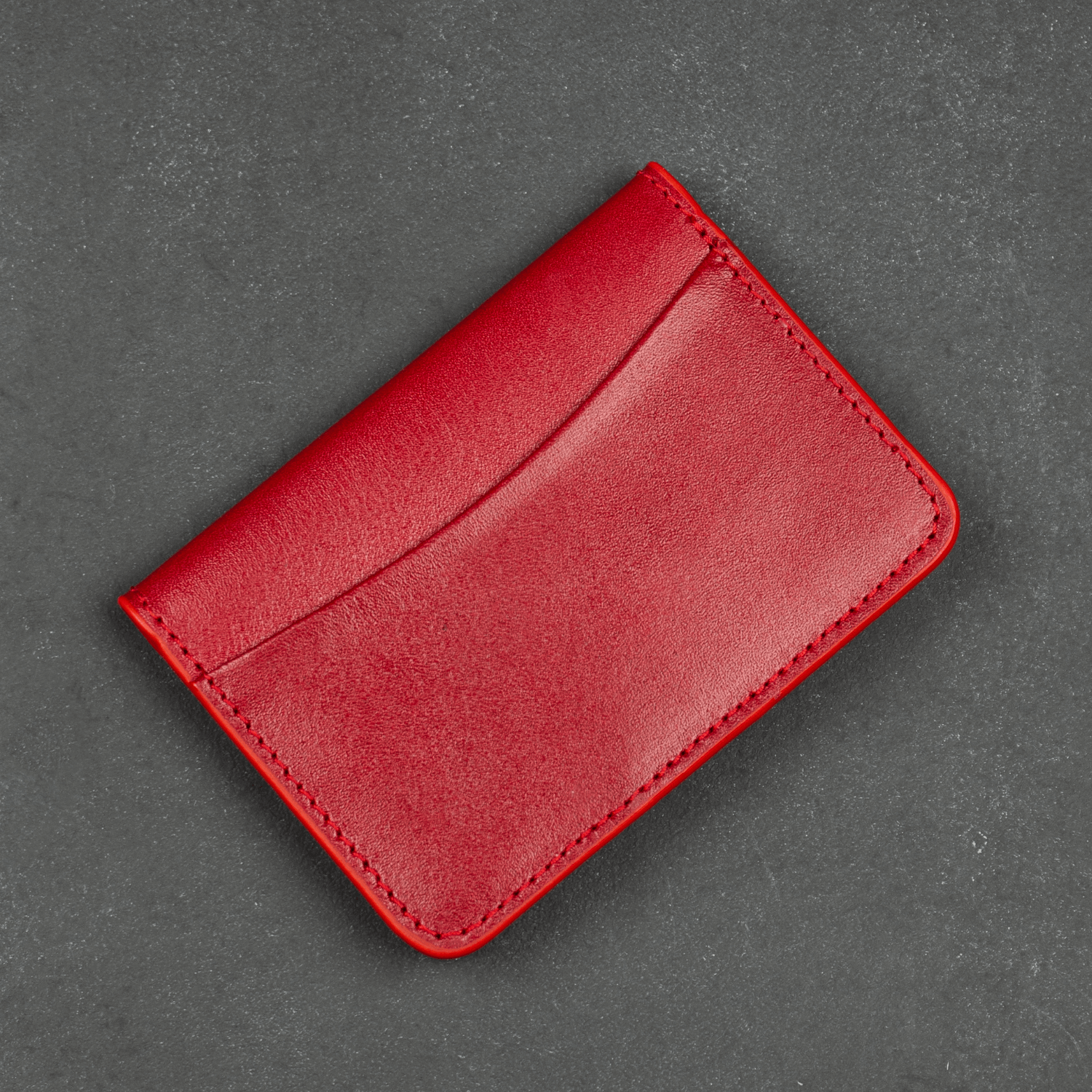 Red Leather Thin Wallet with Card Holder - LEATHERE