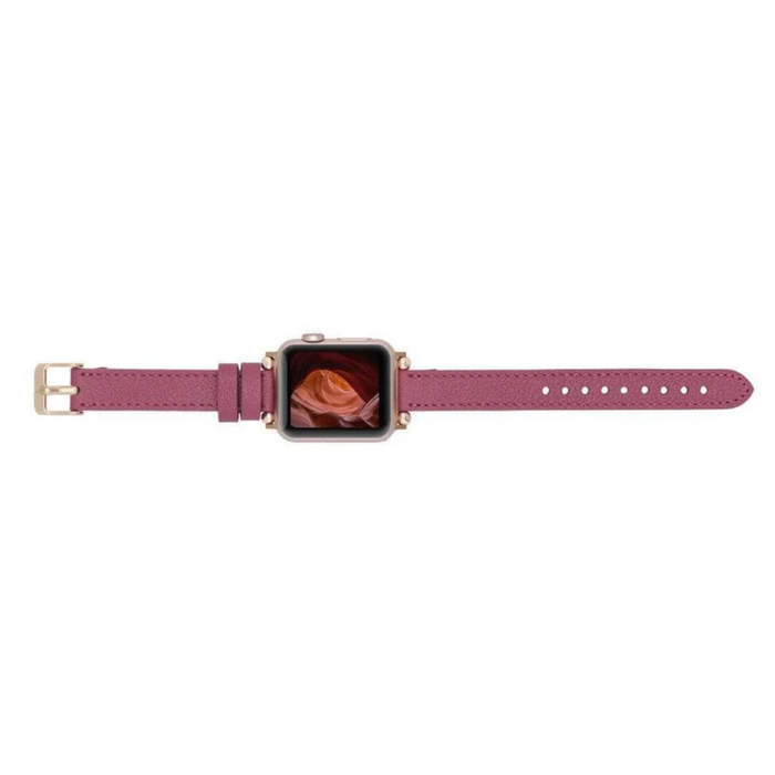 Magenta Leather Slim Apple Watch Band with Rivet - LEATHERE