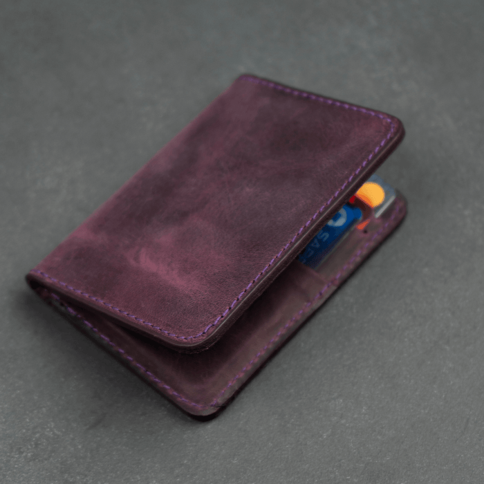 Purple Leather Thin Wallet with Card Holder - LEATHERE