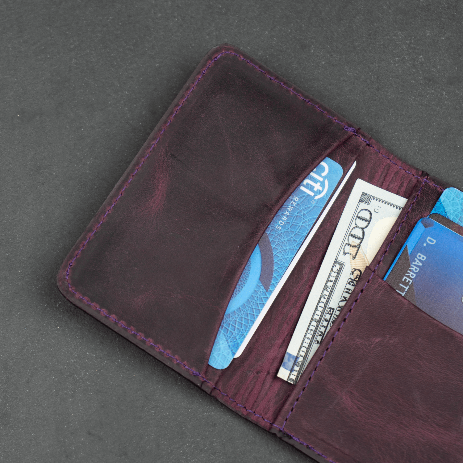 Purple Leather Thin Wallet with Card Holder - LEATHERE