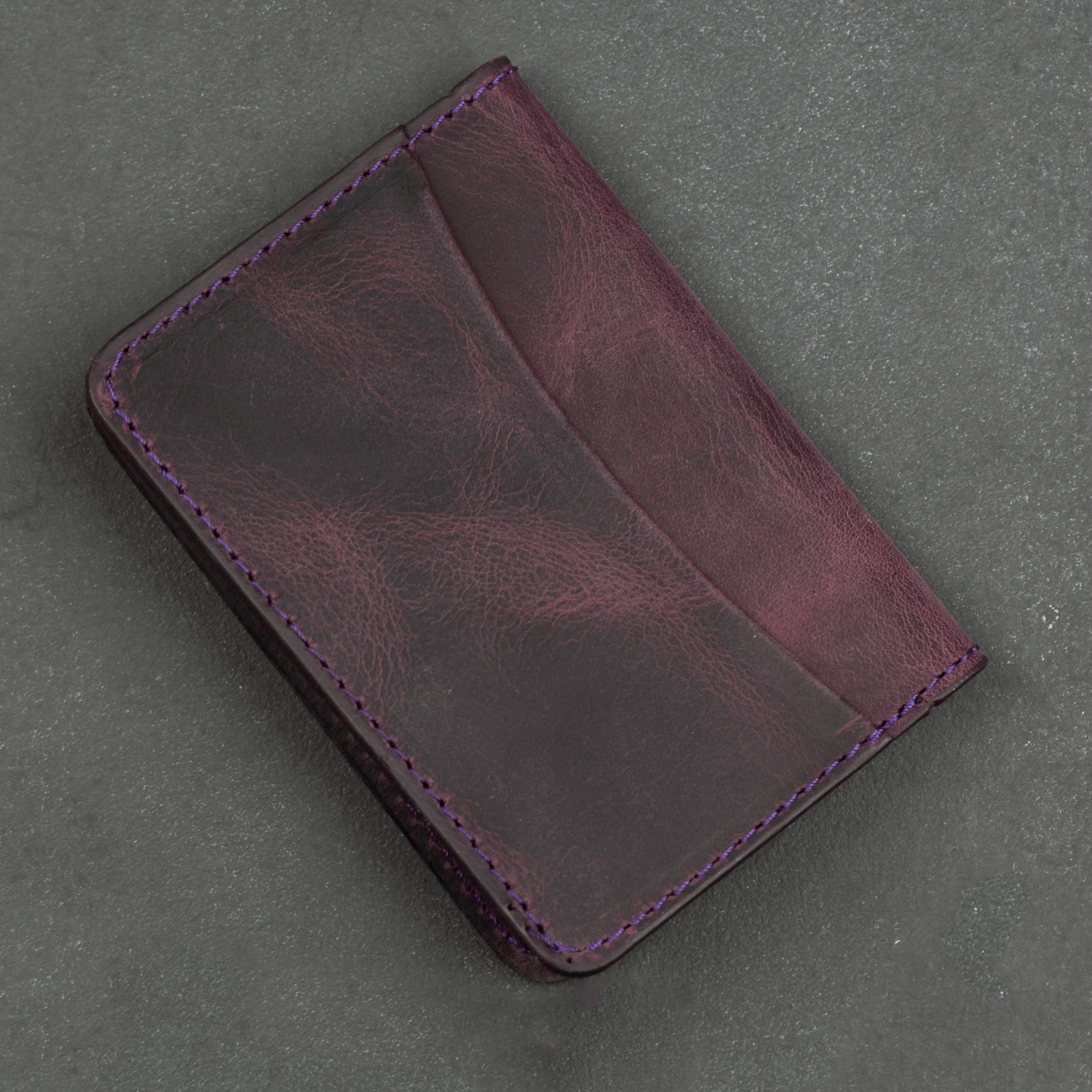 Purple Leather Thin Wallet with Card Holder - LEATHERE