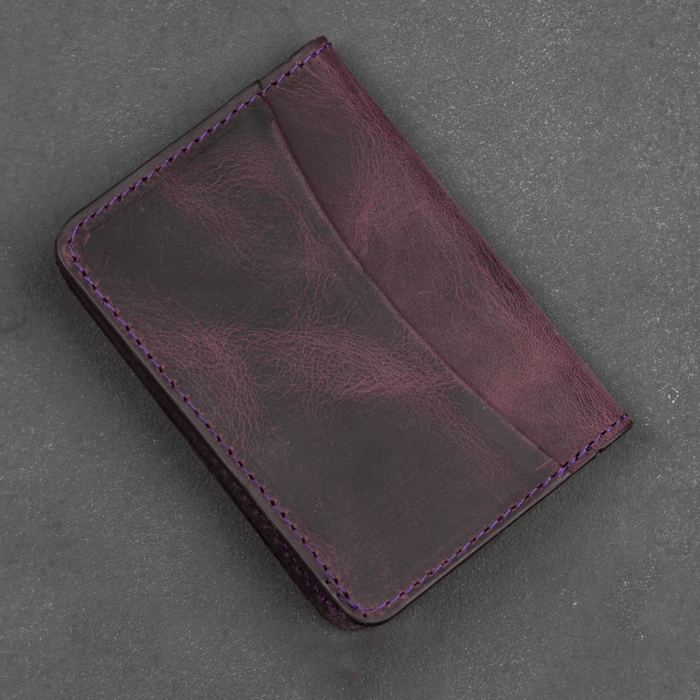 Purple Leather Thin Wallet with Card Holder - LEATHERE