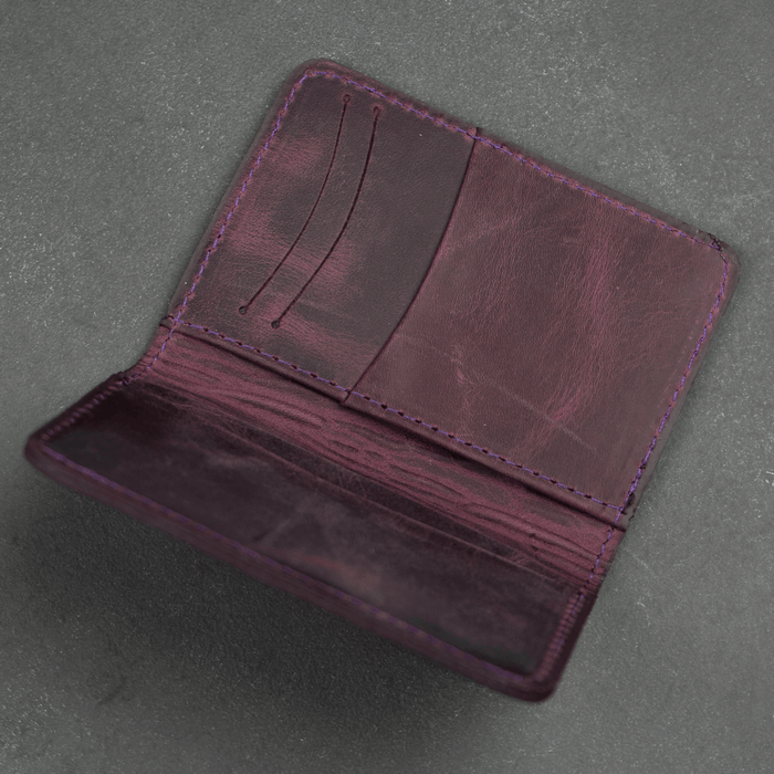 Purple Leather Thin Wallet with Card Holder - LEATHERE